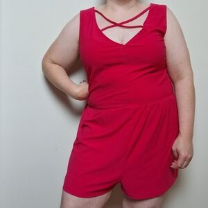 Leith Hot Pink CrissCross V Neck Romper Size Large